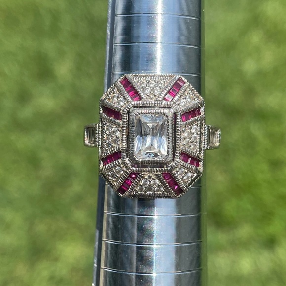Prime Art & Jewel Art Deco Pink/Red Cubic Zirconia Ring Size 9 - Picture 1 of 12